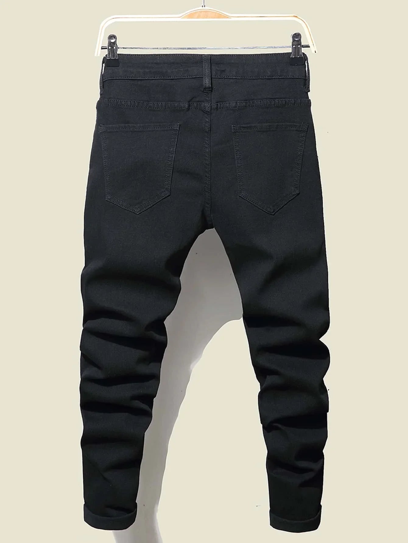 Streetwear Men's Pants: Hip Hop Skinny Jeans with Ripped Details, Solid Stretch Denim