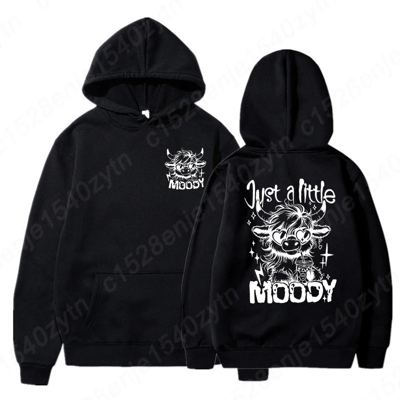 Cattle Moody Letter Print Hoodie Women Casual Pullover