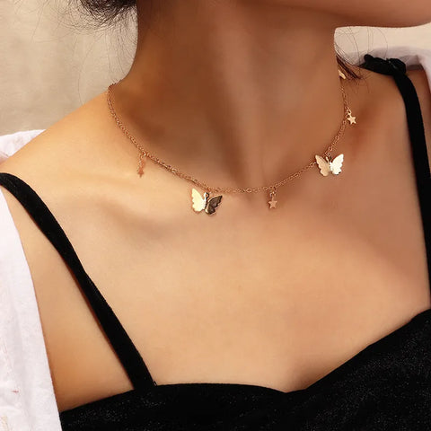 Bohemian Short Clavicle Butterfly Chain Pendant Necklace