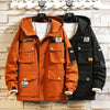 Men Jacket Multi Pockets Hooded Outwear Patch Coats Retro Techwear OverSize
