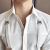 Mens Shirt Strap Decorate Top Long Sleeve Shirt Soft Elastic High Blouse Ruffian 2024 Cloth