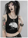 Mouse Print Black Tank Goth Sexy Bodycon Cropped Tops Women Streetwear Harajuku