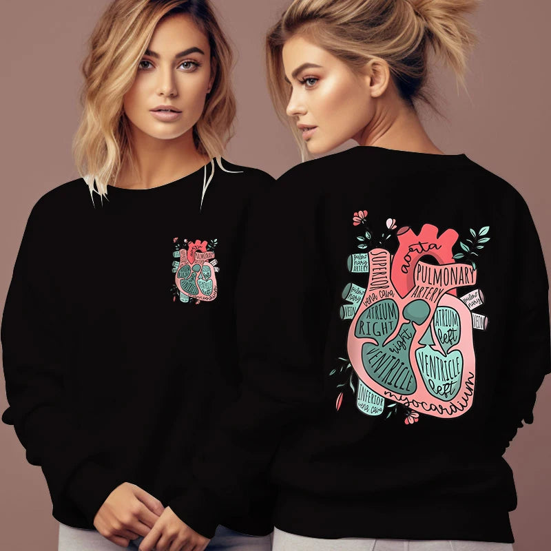 Anatomical Heart Flower Print Women Sweatshirts