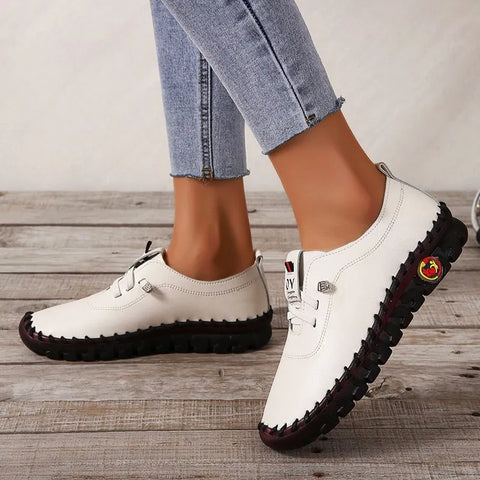 Sneakers Women Shoes Loafers Lace Up Leather Flat New Spring 2024 Casual comfortable
