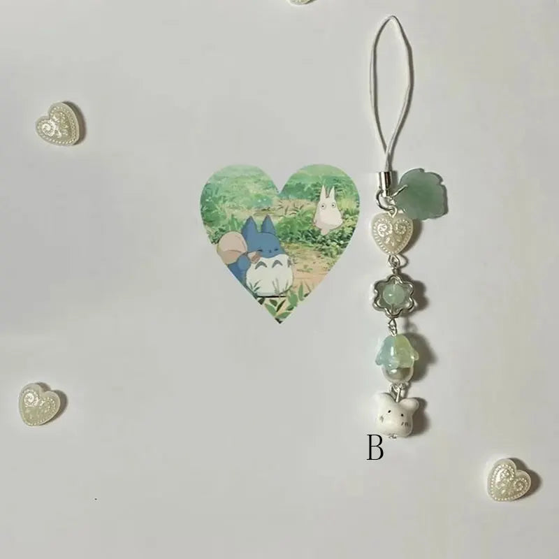 Handmade four leaf clover beaded phone charm y2k cute cat keychain