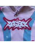 New Distressed Wide Sleeve Retro Star Flower Sweatshirt Patchwork Pink Streetwear