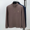 Embroidered Waffle Long-sleeve Polo Shirt With Zipper Neckline
