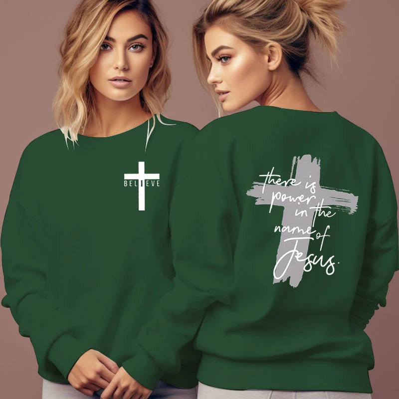 Women Christian Sweatshirt Power in Jesus Pullover