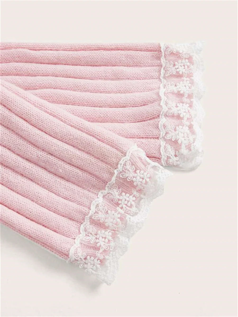 Y2K Off Shoulder Pink Knit Sweater Grunge Streetwear