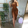 2024 Solid Color Sexy Sequin Slit Maxi Smocked One Shoulder Evening Dress Luxuries Elegant