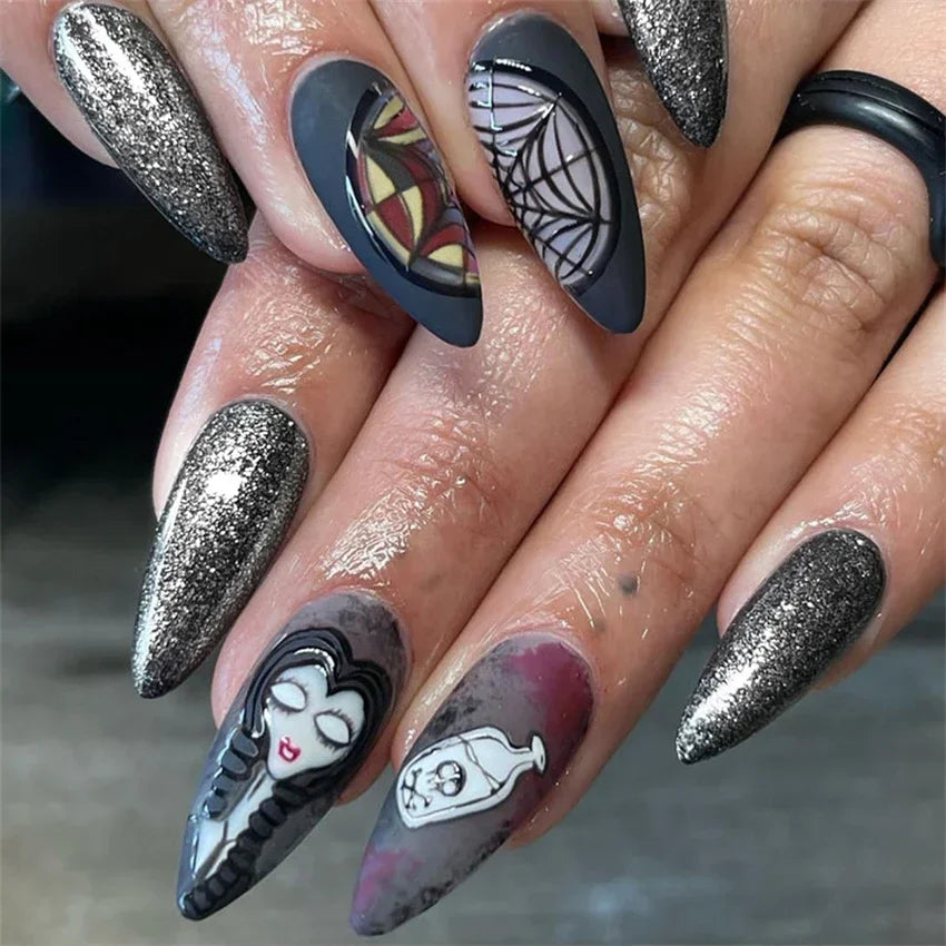 Colorful Glossy Acrylic Press On Nails Long Coffin Tips