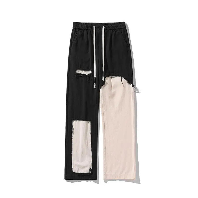Spring Autumn Contrast Color Elastic Waist