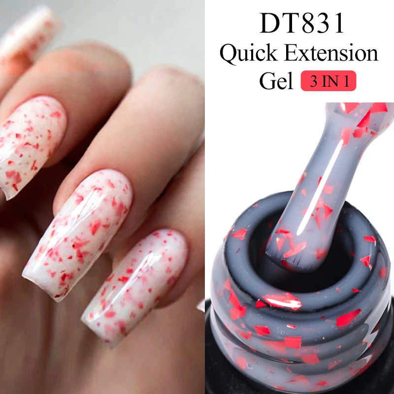 7ML Pink Glitter Quick Extension Gel Nail Polish Gold Foils