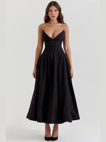 Elegant Backless Maxi Dress: Spaghetti Strap Black Club Party Dress