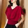 Korean Style Loose-Fit Slimming Bat-Wing Short Sleeve Chiffon Blouse