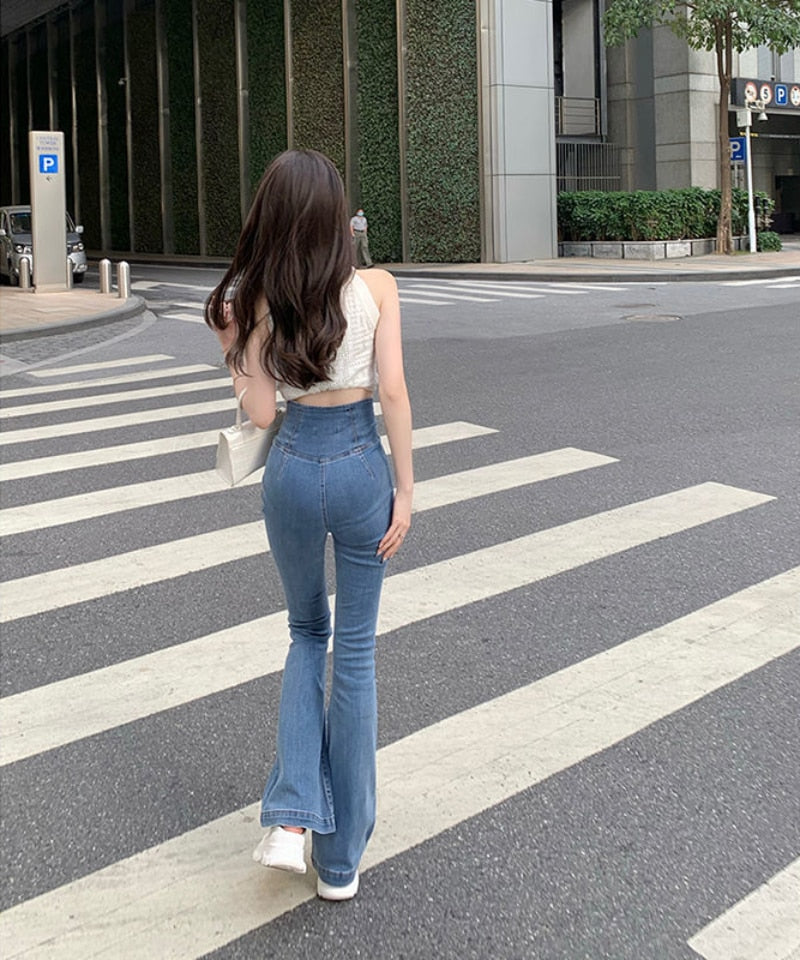 Women's High Waist Bell Bottom Flare Jeans Harajuku Retro Fashion