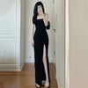 Black Spaghetti Strap Side Split Maxi Dress for Women