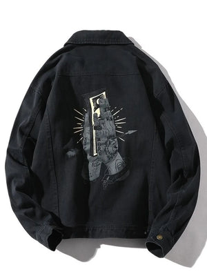 Denim Jacket Men Vintage Hip Hop Cargo Y2k Streetwear Casual