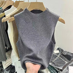 "Chic Summer Style: Sleeveless Knitted Tank Top with Half Turtleneck"