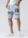 Summer Denim Shorts for Men: Ripped & Letter Printed Streetwear