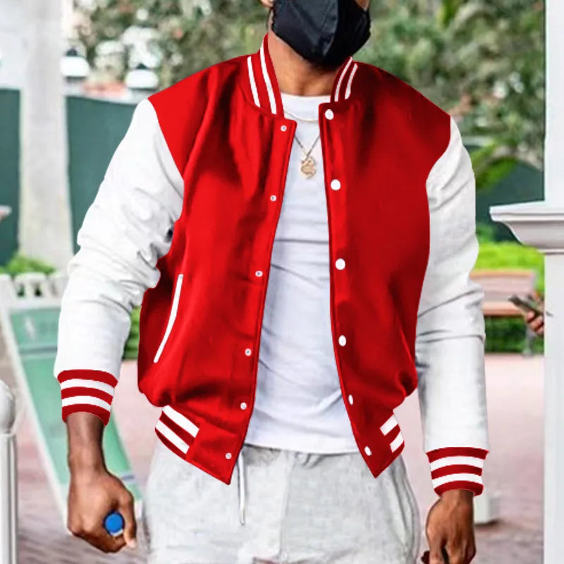 Mode Bomber Jacke Fleece Männer Rib Ärmel Baumwolle Casual Baseball Uniform Kragen 