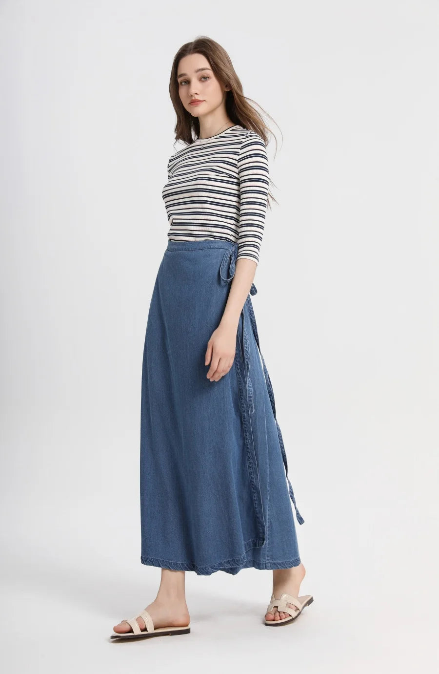 summer woman  linen one pieces  wrap skirts adjustable waist 2cm skirt