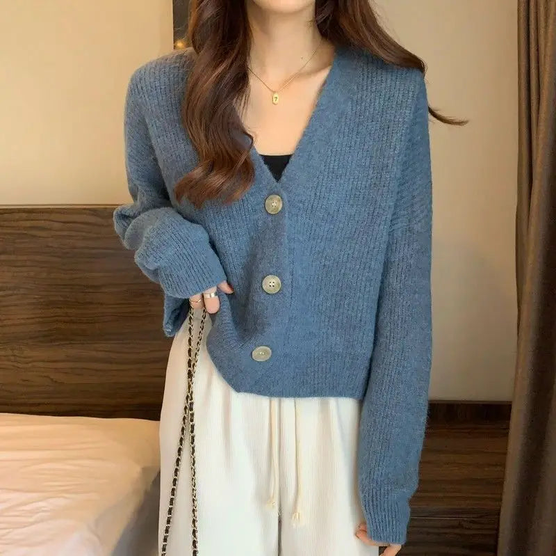 V Neck Knitted Sweater Cardigans Women Winter