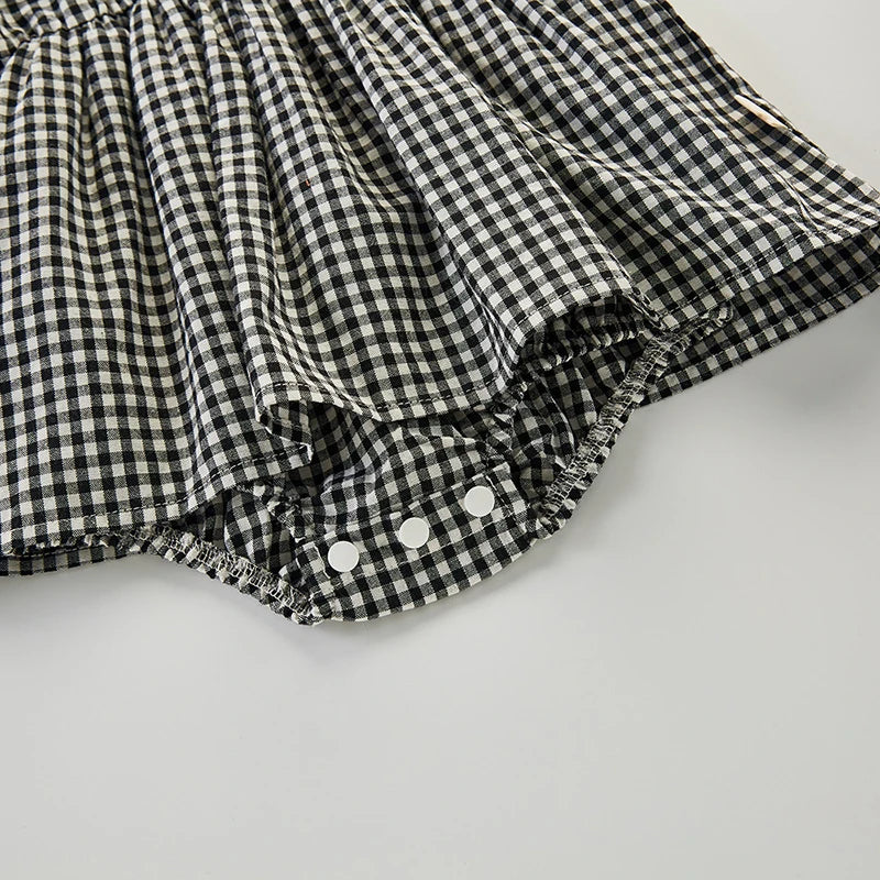 Baby Girls Jumpsuit+Hat Sleeveless Cotton Plaid Toddler Baby Girl Dress Romper