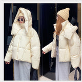 Stay Warm in Style Korean Style Fluffy Hooded Bread Down Jacket for Winter