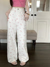 Fashion High Waist Wide Leg Floral Sweet Jeans