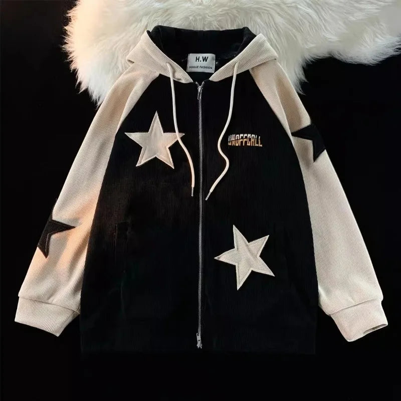Vintage-Inspired American Retro Patch Star Corduroy Jacket for Y2K Street Style