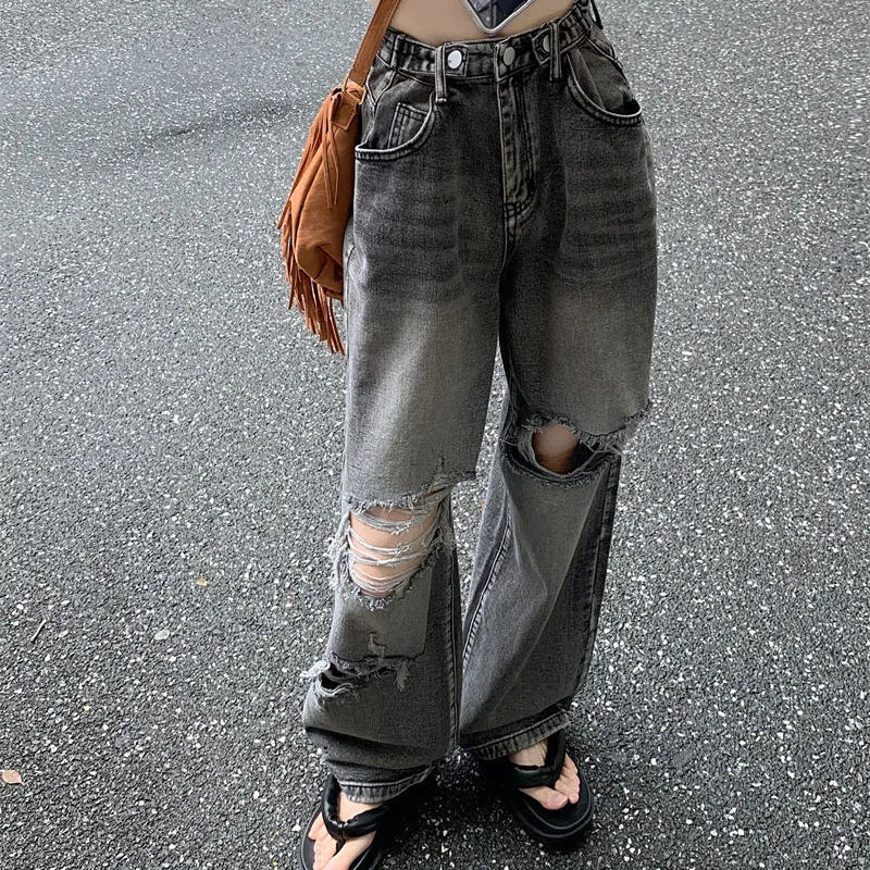 Women's Spring Ripped Denim High Waist Y2K Jeans