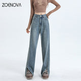 Autumn Vintage Korean Slim High Waist Straight Leg Jeans Women's Fashion Trousers