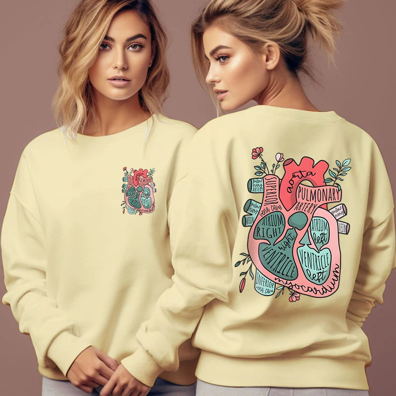 Anatomical Heart Flower Print Women Sweatshirts