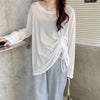 Ice Silk Sunscreen T Shirts Shirring Lace Up Loose Top Y2K Summer