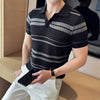 Men's slim fit Polo shirt, jacquard knit short sleeve shirt, V-neck