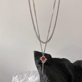 Pendant Necklaces Y2K Layered Flower Stone Chain Necklace Irregular Floral Aesthetic