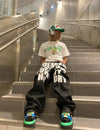 Y2k Jeans Hip Hop Letter Black Pants Punk Loose Straight Wide Leg Trousers Streetwear