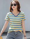 2024 Summer Gradient Striped V-Neck T-Shirt