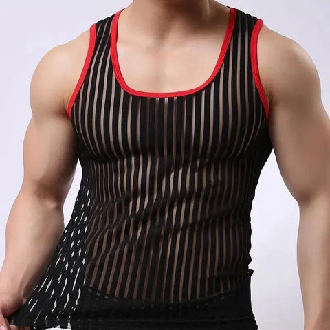 Lace Mesh Tops Men's Hollow Out Sexy Fashion Sheer Tank Tops