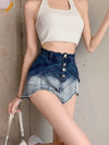 High Waist Retro Streetwear Gradient Denim Shorts