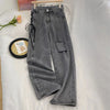 Trendy American Retro Lace Up Wide Leg Denim Jeans