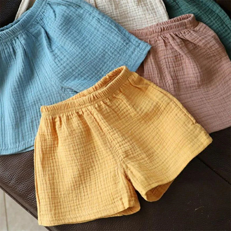 Cotton Linen Kids Girls Shorts Solid color Summer Boys Five-point Pants