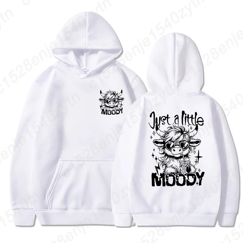 Cattle Moody Letter Print Hoodie Women Casual Pullover