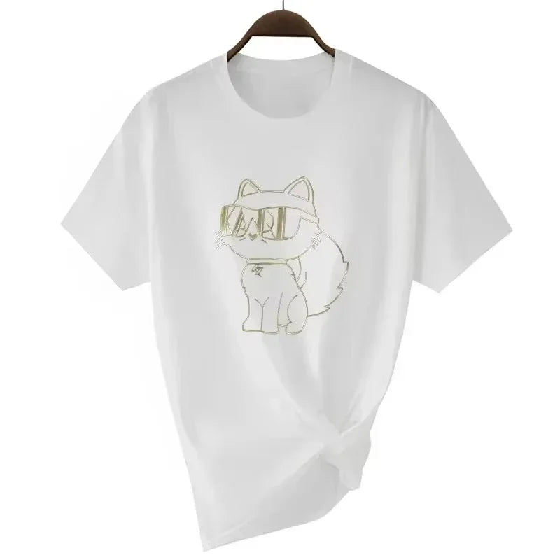 Summer Fashion Women T-Shirt Brand Short Sleeve Cat Meow