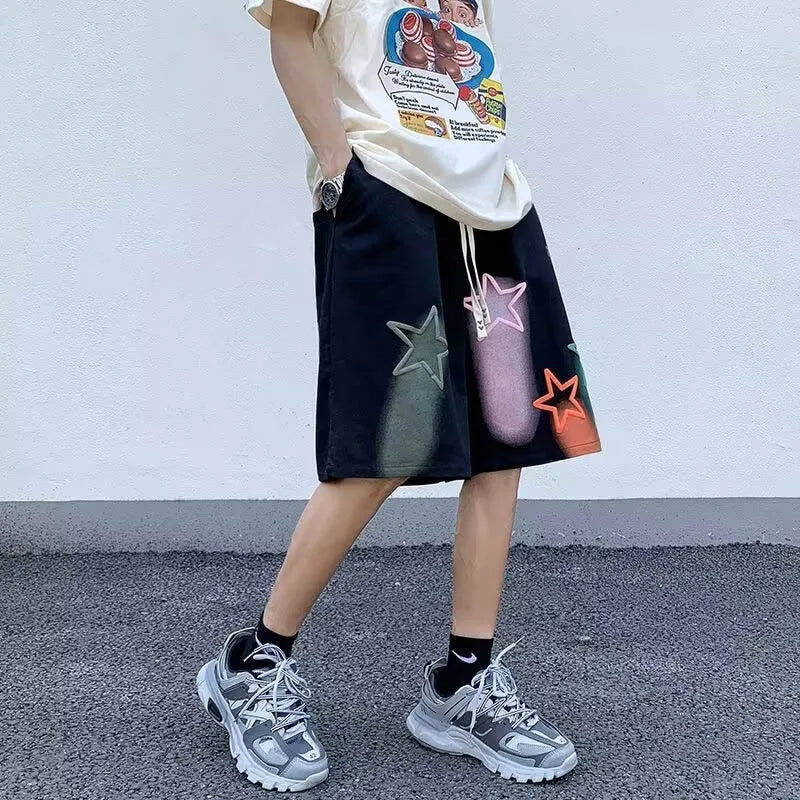 Shorts Men Pants Loose Straight Leg Trend Print Summer