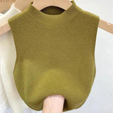 "Chic Summer Style: Sleeveless Knitted Tank Top with Half Turtleneck"