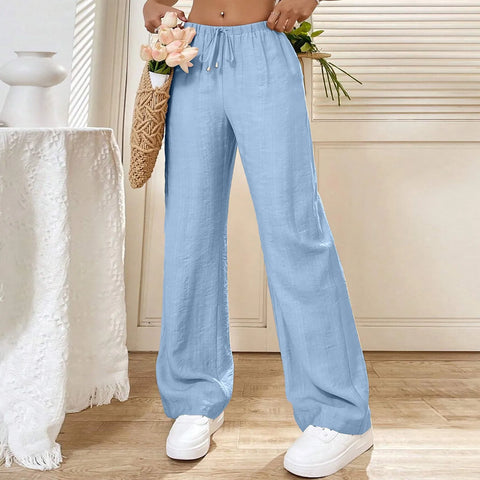 Wide Leg Cotton Linen Pants: Casual Solid Color Trousers for Women