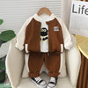 Stylish 3-piece Suit For Boys Cartoon Tops Patchwork Coat Contrast