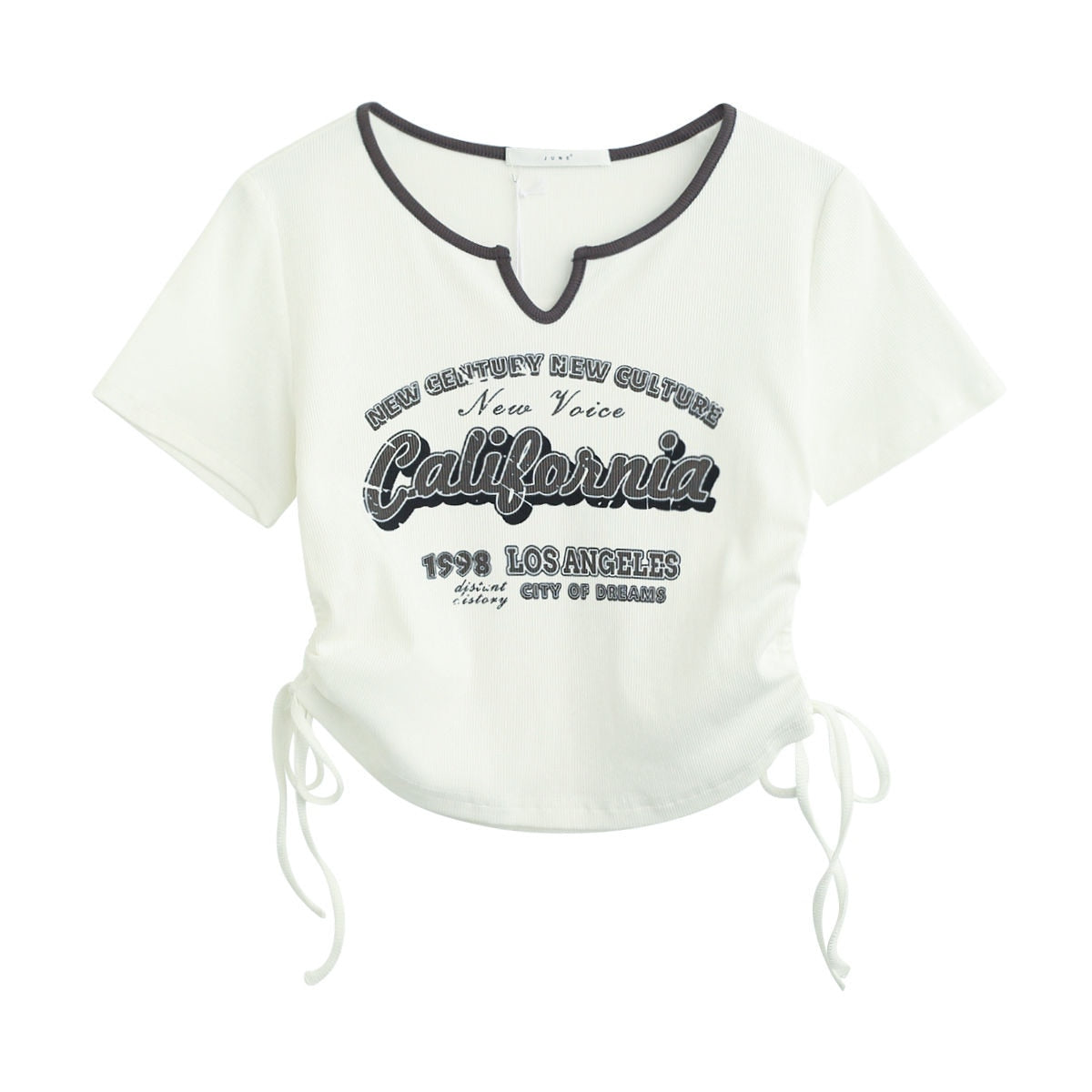 Drawstring Y2k T Shirt Women Letter Crop Top Americal Retro Short Sleeve Tees